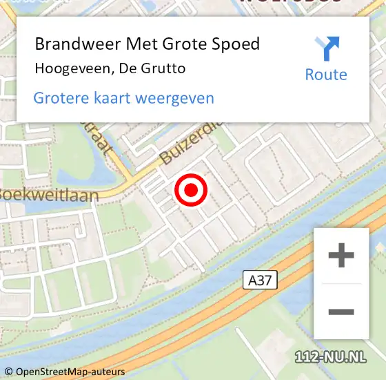 Locatie op kaart van de 112 melding: Brandweer Met Grote Spoed Naar Hoogeveen, De Grutto op 6 oktober 2023 02:22