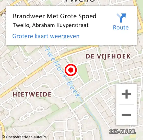 Locatie op kaart van de 112 melding: Brandweer Met Grote Spoed Naar Twello, Abraham Kuyperstraat op 6 oktober 2023 03:11