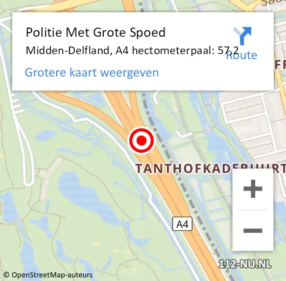 Locatie op kaart van de 112 melding: Politie Met Grote Spoed Naar Midden-Delfland, A4 hectometerpaal: 57,2 op 6 oktober 2023 06:44