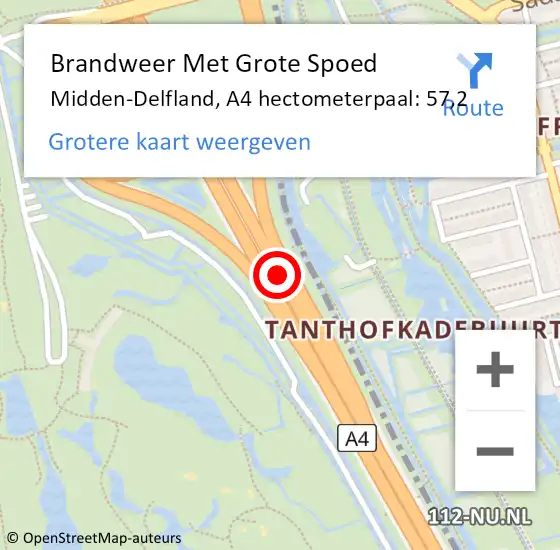 Locatie op kaart van de 112 melding: Brandweer Met Grote Spoed Naar Midden-Delfland, A4 hectometerpaal: 57,2 op 6 oktober 2023 06:44