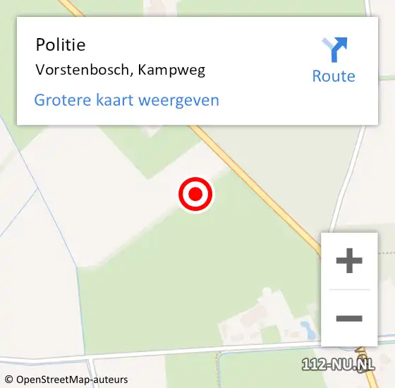 Locatie op kaart van de 112 melding: Politie Vorstenbosch, Kampweg op 6 oktober 2023 07:08