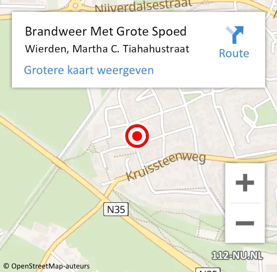 Locatie op kaart van de 112 melding: Brandweer Met Grote Spoed Naar Wierden, Martha C. Tiahahustraat op 6 oktober 2023 08:10