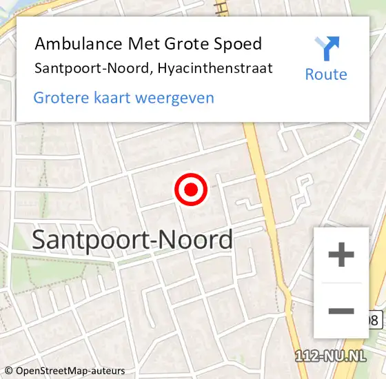 Locatie op kaart van de 112 melding: Ambulance Met Grote Spoed Naar Santpoort-Noord, Hyacinthenstraat op 6 oktober 2023 08:26