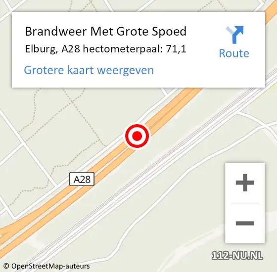 Locatie op kaart van de 112 melding: Brandweer Met Grote Spoed Naar Elburg, A28 hectometerpaal: 71,1 op 6 oktober 2023 08:35