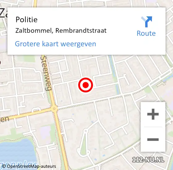 Locatie op kaart van de 112 melding: Politie Zaltbommel, Rembrandtstraat op 6 oktober 2023 08:38