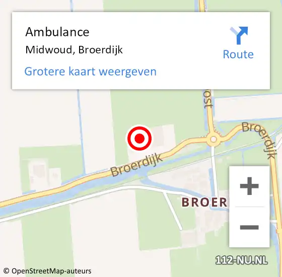 Locatie op kaart van de 112 melding: Ambulance Midwoud, Broerdijk op 6 oktober 2023 09:07