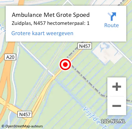 Locatie op kaart van de 112 melding: Ambulance Met Grote Spoed Naar Zuidplas, N457 hectometerpaal: 1 op 6 oktober 2023 09:19