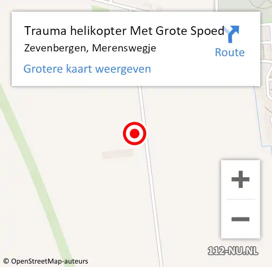 Locatie op kaart van de 112 melding: Trauma helikopter Met Grote Spoed Naar Zevenbergen, Merenswegje op 6 oktober 2023 09:33