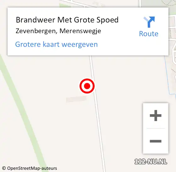 Locatie op kaart van de 112 melding: Brandweer Met Grote Spoed Naar Zevenbergen, Merenswegje op 6 oktober 2023 09:33