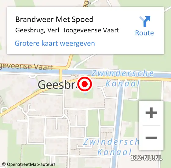 Locatie op kaart van de 112 melding: Brandweer Met Spoed Naar Geesbrug, Verl Hoogeveense Vaart op 6 oktober 2023 09:56