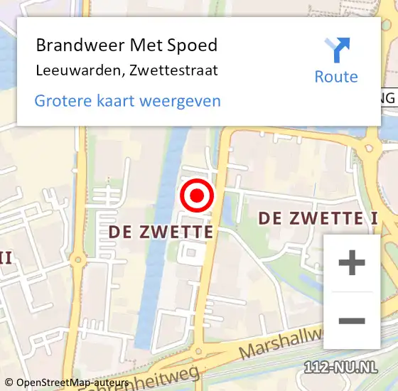 Locatie op kaart van de 112 melding: Brandweer Met Spoed Naar Leeuwarden, Zwettestraat op 6 oktober 2023 10:37