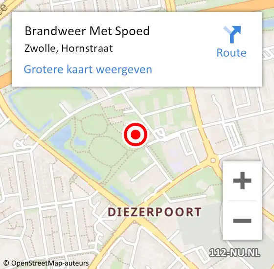 Locatie op kaart van de 112 melding: Brandweer Met Spoed Naar Zwolle, Hornstraat op 10 september 2014 16:53