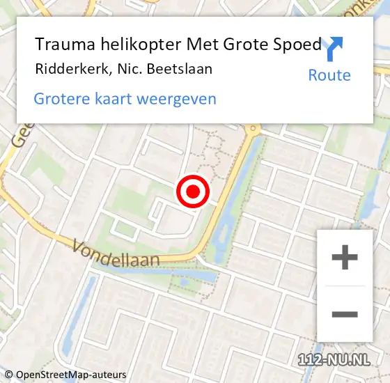 Locatie op kaart van de 112 melding: Trauma helikopter Met Grote Spoed Naar Ridderkerk, Nic. Beetslaan op 6 oktober 2023 11:55