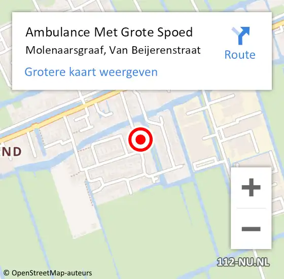 Locatie op kaart van de 112 melding: Ambulance Met Grote Spoed Naar Molenaarsgraaf, Van Beijerenstraat op 6 oktober 2023 11:57