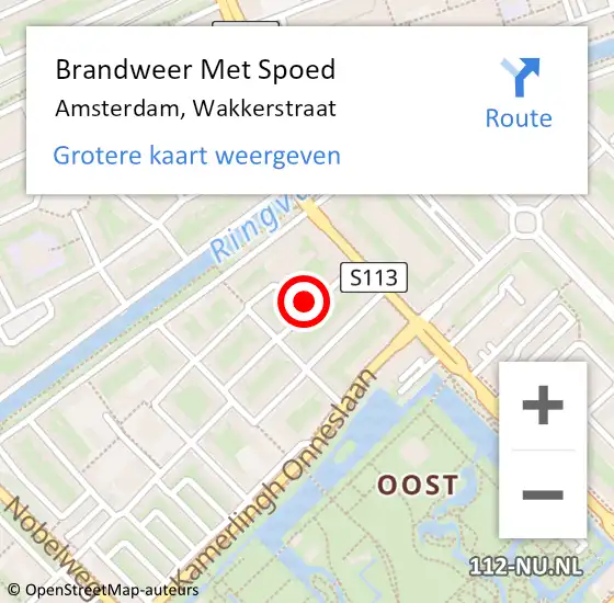 Locatie op kaart van de 112 melding: Brandweer Met Spoed Naar Amsterdam, Wakkerstraat op 6 oktober 2023 11:59