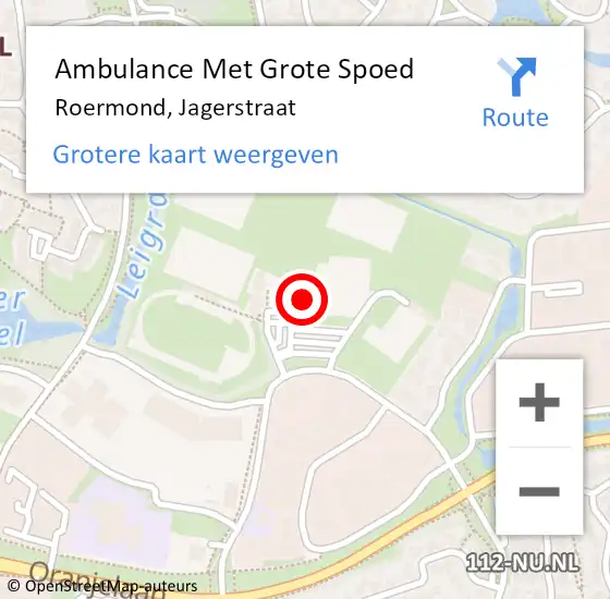 Locatie op kaart van de 112 melding: Ambulance Met Grote Spoed Naar Roermond, Jagerstraat op 6 oktober 2023 12:27