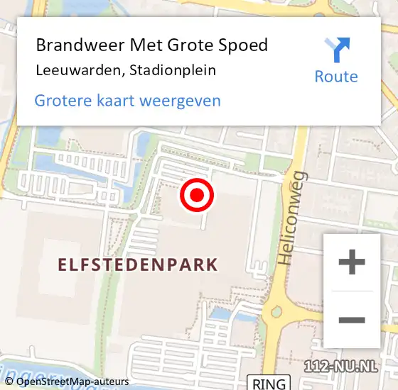 Locatie op kaart van de 112 melding: Brandweer Met Grote Spoed Naar Leeuwarden, Stadionplein op 6 oktober 2023 12:55