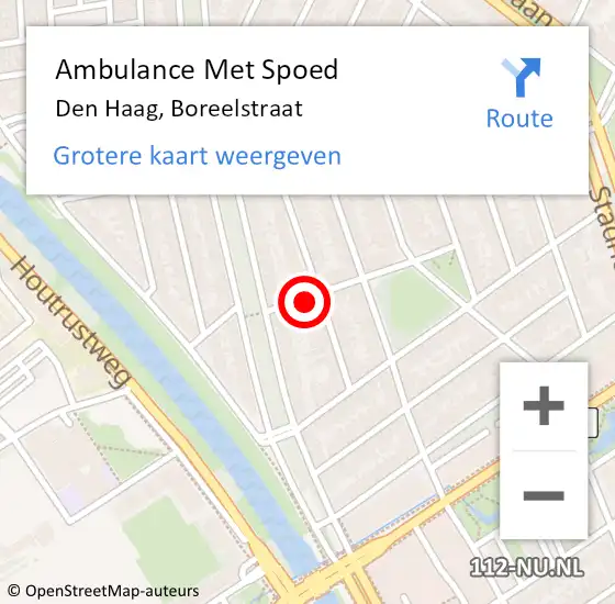 Locatie op kaart van de 112 melding: Ambulance Met Spoed Naar Den Haag, Boreelstraat op 6 oktober 2023 12:59