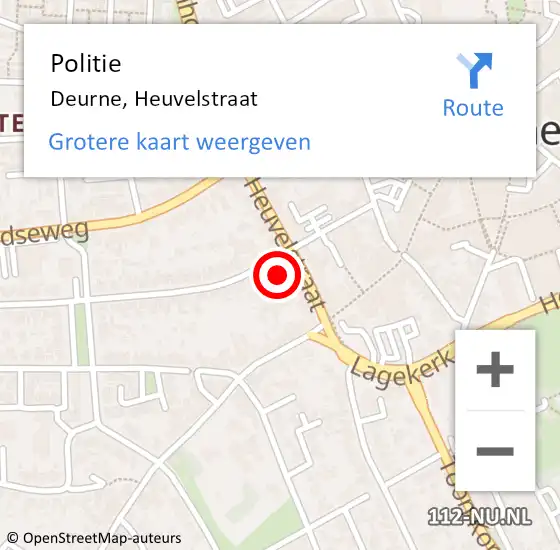 Locatie op kaart van de 112 melding: Politie Deurne, Heuvelstraat op 6 oktober 2023 13:17