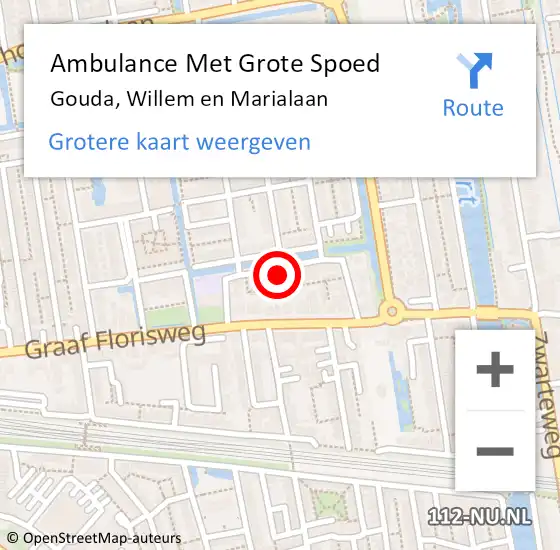 Locatie op kaart van de 112 melding: Ambulance Met Grote Spoed Naar Gouda, Willem en Marialaan op 6 oktober 2023 13:35