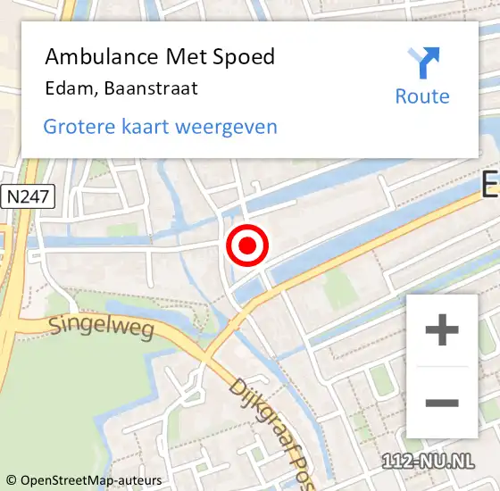 Locatie op kaart van de 112 melding: Ambulance Met Spoed Naar Edam, Baanstraat op 6 oktober 2023 13:56