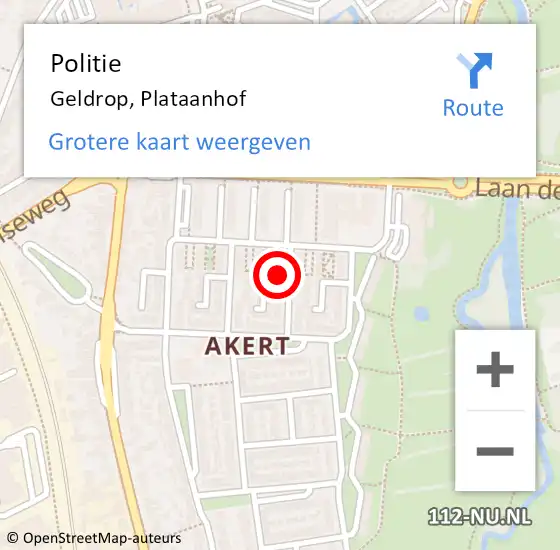 Locatie op kaart van de 112 melding: Politie Geldrop, Plataanhof op 6 oktober 2023 14:03