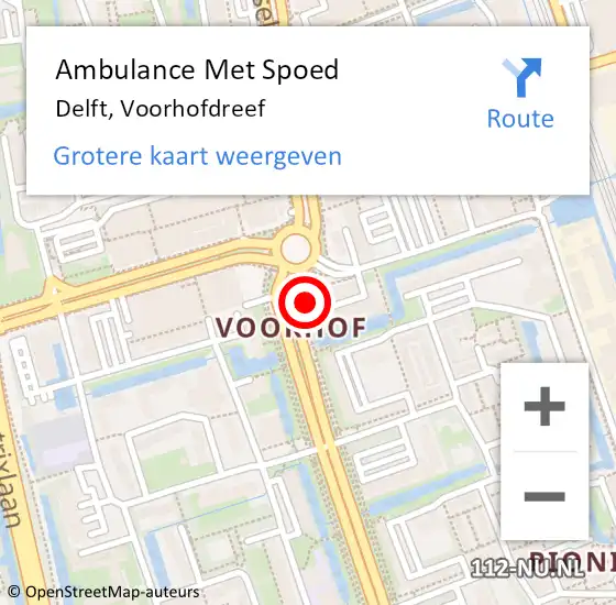 Locatie op kaart van de 112 melding: Ambulance Met Spoed Naar Delft, Voorhofdreef op 6 oktober 2023 14:16