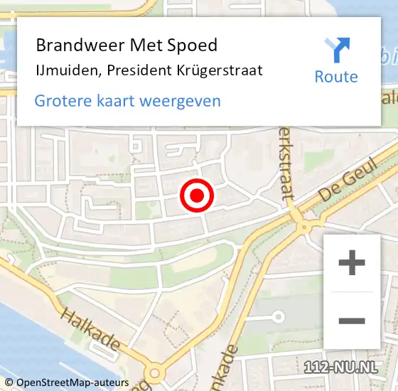 Locatie op kaart van de 112 melding: Brandweer Met Spoed Naar IJmuiden, President Krügerstraat op 6 oktober 2023 14:22