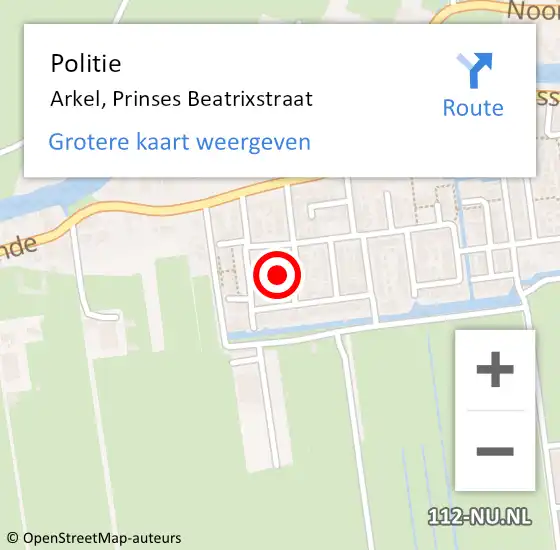 Locatie op kaart van de 112 melding: Politie Arkel, Prinses Beatrixstraat op 6 oktober 2023 14:44