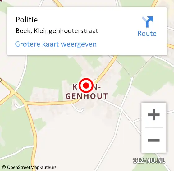 Locatie op kaart van de 112 melding: Politie Beek, Kleingenhouterstraat op 6 oktober 2023 14:47