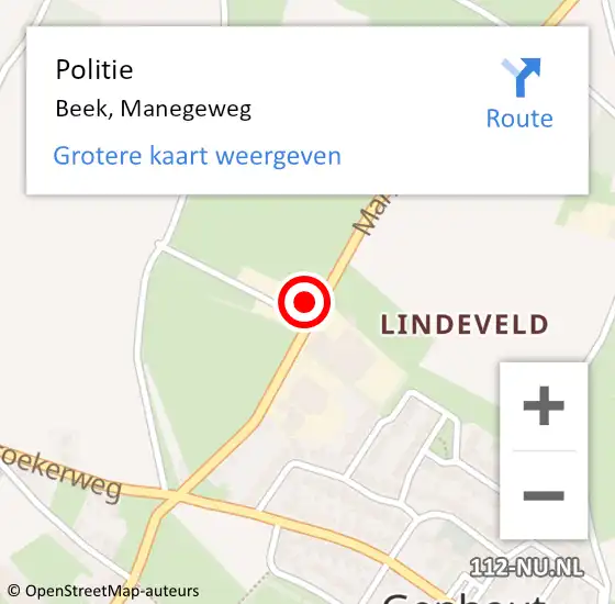Locatie op kaart van de 112 melding: Politie Beek, Manegeweg op 6 oktober 2023 14:49