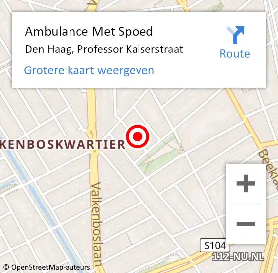 Locatie op kaart van de 112 melding: Ambulance Met Spoed Naar Den Haag, Professor Kaiserstraat op 6 oktober 2023 15:04