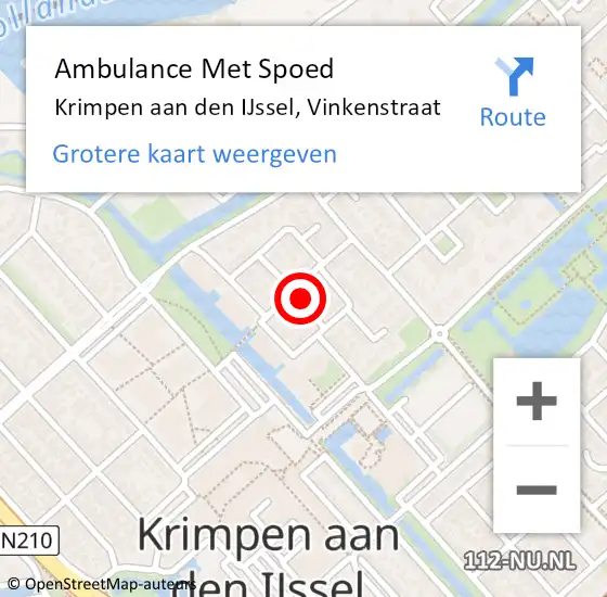 Locatie op kaart van de 112 melding: Ambulance Met Spoed Naar Krimpen aan den IJssel, Vinkenstraat op 6 oktober 2023 15:10