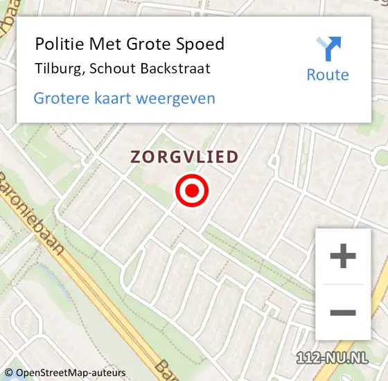 Locatie op kaart van de 112 melding: Politie Met Grote Spoed Naar Tilburg, Schout Backstraat op 6 oktober 2023 15:14