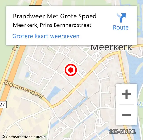 Locatie op kaart van de 112 melding: Brandweer Met Grote Spoed Naar Meerkerk, Prins Bernhardstraat op 6 oktober 2023 15:16