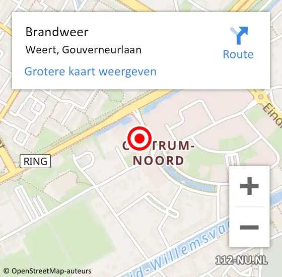 Locatie op kaart van de 112 melding: Brandweer Weert, Gouverneurlaan op 10 september 2014 17:23