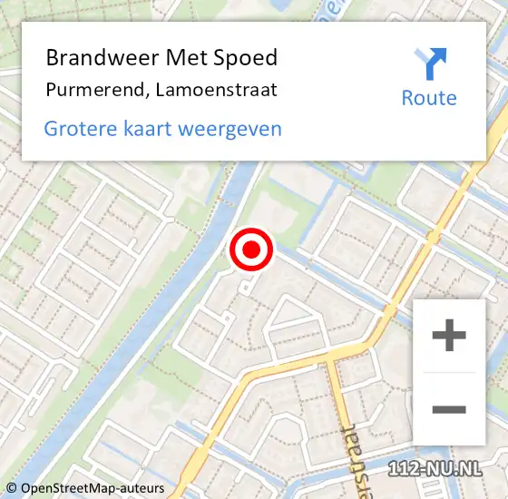 Locatie op kaart van de 112 melding: Brandweer Met Spoed Naar Purmerend, Lamoenstraat op 6 oktober 2023 16:00