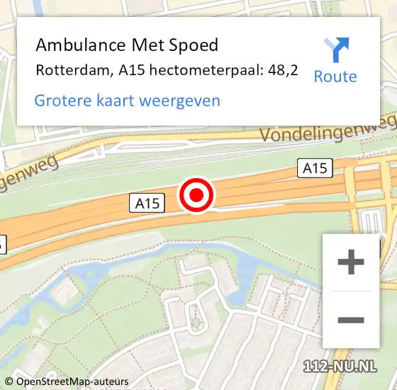 Locatie op kaart van de 112 melding: Ambulance Met Spoed Naar Rotterdam, A15 hectometerpaal: 48,2 op 6 oktober 2023 16:15