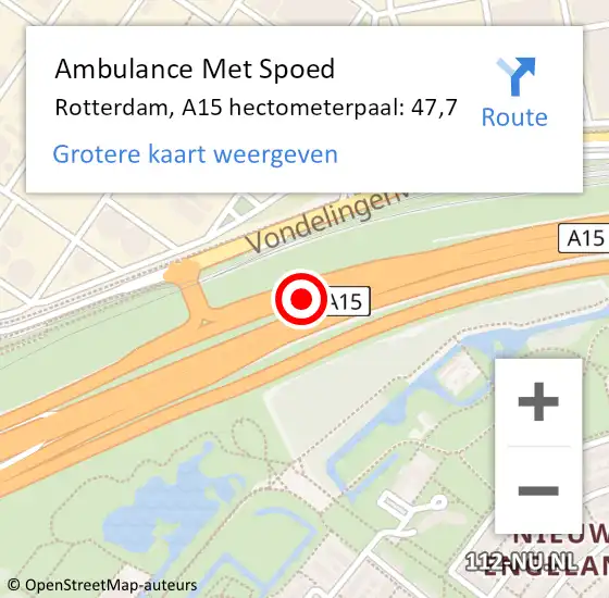 Locatie op kaart van de 112 melding: Ambulance Met Spoed Naar Rotterdam, A15 hectometerpaal: 47,7 op 6 oktober 2023 16:29