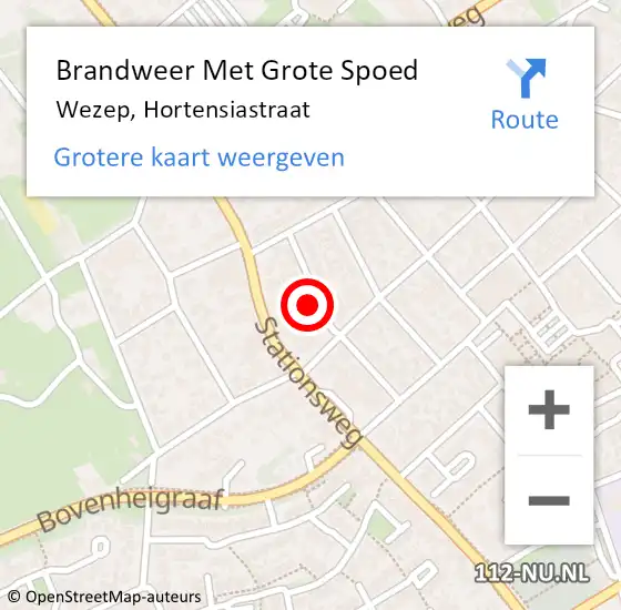 Locatie op kaart van de 112 melding: Brandweer Met Grote Spoed Naar Wezep, Hortensiastraat op 6 oktober 2023 16:40