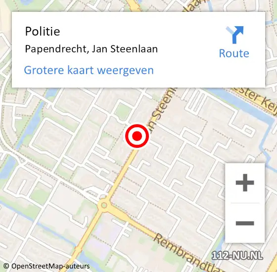 Locatie op kaart van de 112 melding: Politie Papendrecht, Jan Steenlaan op 6 oktober 2023 16:40