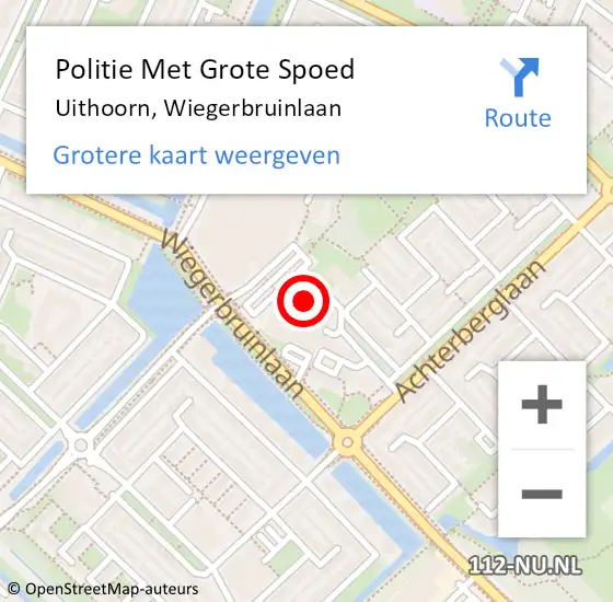 Locatie op kaart van de 112 melding: Politie Met Grote Spoed Naar Uithoorn, Wiegerbruinlaan op 6 oktober 2023 16:59