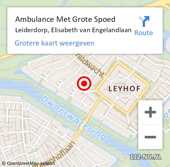 Locatie op kaart van de 112 melding: Ambulance Met Grote Spoed Naar Leiderdorp, Elisabeth van Engelandlaan op 6 oktober 2023 17:03