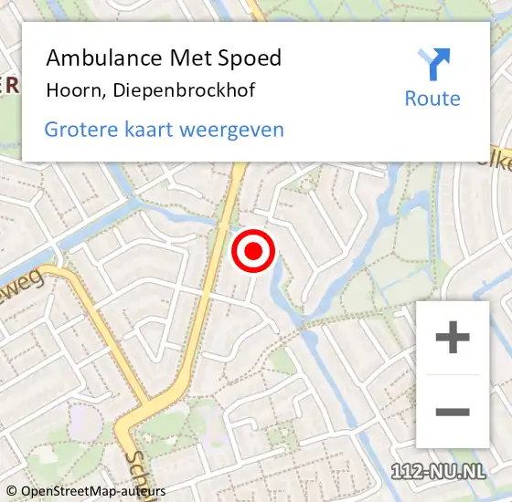 Locatie op kaart van de 112 melding: Ambulance Met Spoed Naar Hoorn, Diepenbrockhof op 6 oktober 2023 17:17