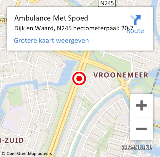 Locatie op kaart van de 112 melding: Ambulance Met Spoed Naar Dijk en Waard, N245 hectometerpaal: 20,7 op 6 oktober 2023 17:30