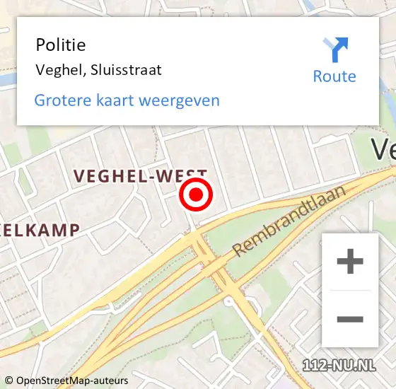 Locatie op kaart van de 112 melding: Politie Veghel, Sluisstraat op 6 oktober 2023 17:30