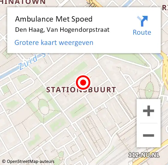 Locatie op kaart van de 112 melding: Ambulance Met Spoed Naar Den Haag, Van Hogendorpstraat op 6 oktober 2023 18:00