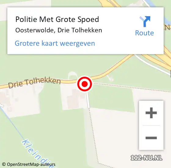 Locatie op kaart van de 112 melding: Politie Met Grote Spoed Naar Oosterwolde, Drie Tolhekken op 6 oktober 2023 18:03