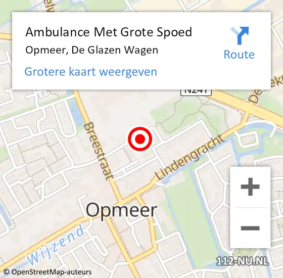 Locatie op kaart van de 112 melding: Ambulance Met Grote Spoed Naar Opmeer, De Glazen Wagen op 6 oktober 2023 18:29