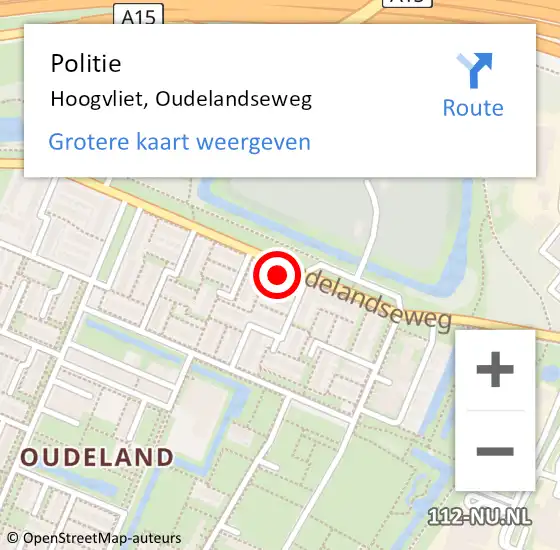 Locatie op kaart van de 112 melding: Politie Hoogvliet, Oudelandseweg op 6 oktober 2023 18:55